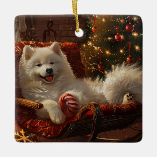 Samoyed Hond Kerstfeest Keramisch Ornament (Voorkant)