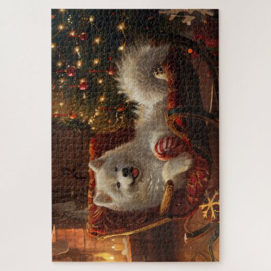 Samoyed Hond Kerstfeest Legpuzzel (Verticaal)