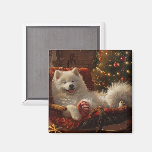 Samoyed Hond Kerstfeest Magneet (Voorkant / Achterkant)