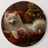 Samoyed Hond Kerstfeest Ronde Button 6,0 Cm (Voorkant)