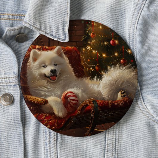 Samoyed Hond Kerstfeest Ronde Button 6,0 Cm (In situ)