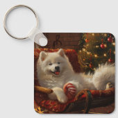 Samoyed Hond Kerstfeest Sleutelhanger (Voorkant)