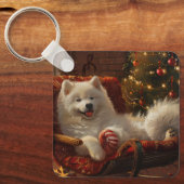 Samoyed Hond Kerstfeest Sleutelhanger (Voorkant)