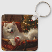 Samoyed Hond Kerstfeest Sleutelhanger (Achterkant)
