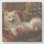 Samoyed Hond Kerstfeest Stenen Onderzetter (Voorkant)