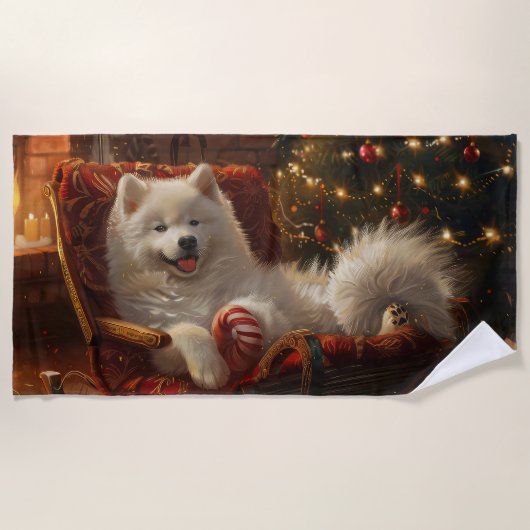Samoyed Hond Kerstfeest Strandlaken (Voorkant)