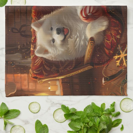 Samoyed Hond Kerstfeest Theedoek (Gevouwen)