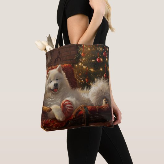Samoyed Hond Kerstfeest Tote Bag (Dichtbij)