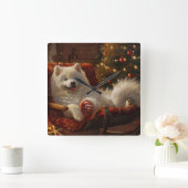 Samoyed Hond Kerstfeest Vierkante Klok (Huis)