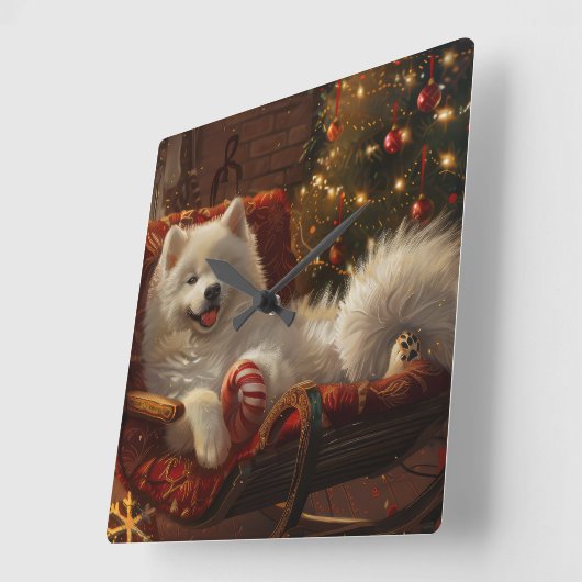 Samoyed Hond Kerstfeest Vierkante Klok (Hoek)