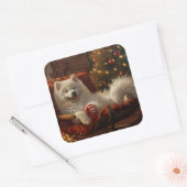 Samoyed Hond Kerstfeest Vierkante Sticker (Envelop)