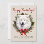 Samoyed Hond Kerstmis Gelukkige Pawholidays Feestdagenkaart (Voorkant)