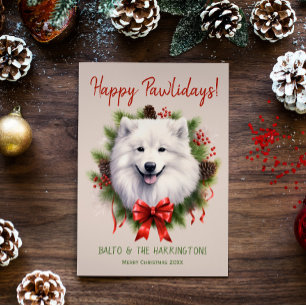 Samoyed Hond Kerstmis Gelukkige Pawholidays Feestdagenkaart
