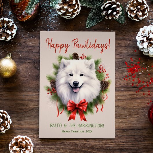 Samoyed Hond Kerstmis Gelukkige Pawholidays Feestdagenkaart