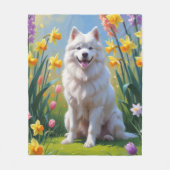 Samoyed Hond Lente Bloemen Schilderij Fleece Deken (Voorkant)
