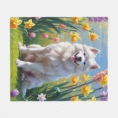 Samoyed Hond Lente Bloemen Schilderij Fleece Deken (Voorkant (Horizontaal))