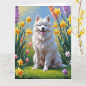 Samoyed hond lente bloemen schilderij  kaart (Gele Bloem)