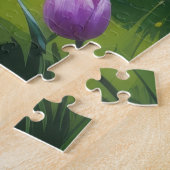 Samoyed Hond Lente Bloemen Schilderij Legpuzzel (Zijkant)