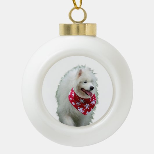 Samoyed Hond met Bandana Ronde Kerstmis Ornament (Voorkant)