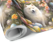 Samoyed Hond met Paaseieren Vakantie Cadeaupapier (Rol Hoek)