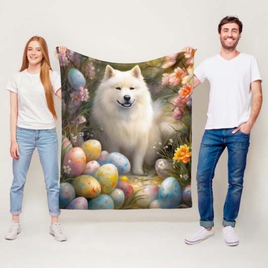 Samoyed Hond met Paaseieren Vakantie Fleece Deken (In situ)