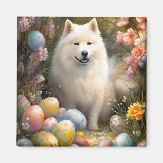 Samoyed Hond met Paaseieren Vakantie Magneet (Voorkant)