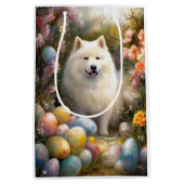 Samoyed Hond met Paaseieren Vakantie Medium Cadeauzakje (Voorkant)