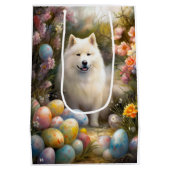 Samoyed Hond met Paaseieren Vakantie Medium Cadeauzakje (Achterkant)