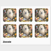 Samoyed Hond met Paaseieren Vakantie Vierkante Sticker (Vel)