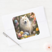 Samoyed Hond met Paaseieren Vakantie Vierkante Sticker (Envelop)