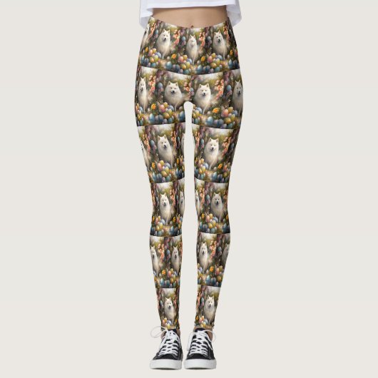 Samoyed-hond met Pasen-eieren Vakantie Leggings (Voorkant)