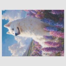 Samoyed Hond Paarse Lupine Bloemen Decoupage Tissuepapier