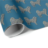 Samoyed Hond Silhouet Y&B Raster Blauw Cadeaupapier (Rol Hoek)