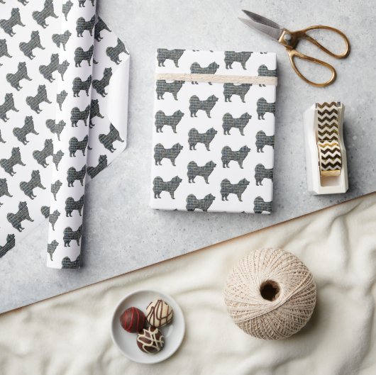 Samoyed Hond Silhouet Y&B Raster Wit Cadeaupapier (Crafts)