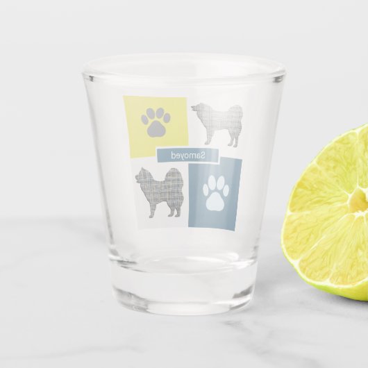 Samoyed-hond Silhouette & Poot Y&B Grid Shot Glas (Achterkant)