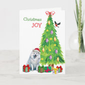Samoyed Hond, Vogel en Kerstboom Feestdagen Kaart (Voorkant)
