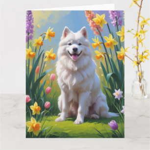 Samoyed Hond Voorjaarsbloemen Schilderij  Kaart