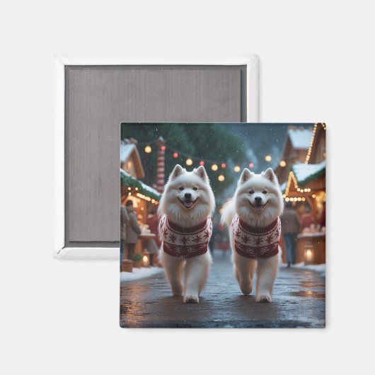 Samoyed Honden Kerst Sneeuw Vakantie Magneet (Voorkant / Achterkant)