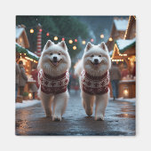 Samoyed Honden Kerst Sneeuw Vakantie Magneet (Voorkant)