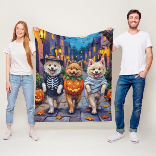 Samoyed Honden Trick-or-Treating Halloween Kostuum Fleece Deken (In situ)