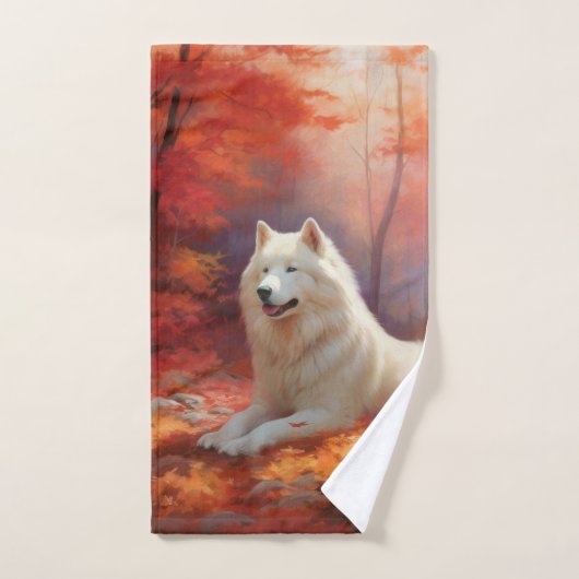 Samoyed in Autumn Leaves Herfst Inspire Bad Handdoek (Handdoek)