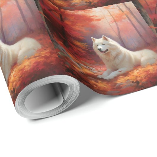 Samoyed in Autumn Leaves Herfst Inspire Cadeaupapier (Rol Hoek)