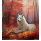 Samoyed in Autumn Leaves Herfst Inspire Douchegordijn (Voorkant)