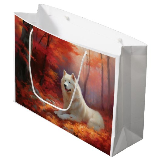 Samoyed in Autumn Leaves Herfst Inspire Groot Cadeauzakje (Voorkant Gekanteld)