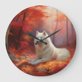 Samoyed in Autumn Leaves Herfst Inspire Grote Klok (Voorkant)