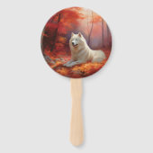 Samoyed in Autumn Leaves Herfst Inspire Handwaaier (Voorkant)