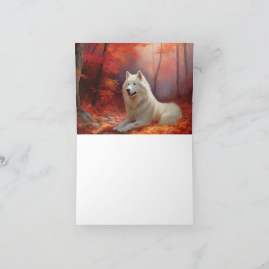Samoyed in Autumn Leaves Herfst Inspire Kaart (Binnen)