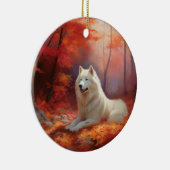 Samoyed in Autumn Leaves Herfst Inspire Keramisch Ornament (Rechts)