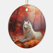 Samoyed in Autumn Leaves Herfst Inspire Keramisch Ornament (Links)