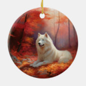 Samoyed in Autumn Leaves Herfst Inspire Keramisch Ornament (Achterkant)